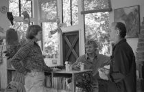Three artists in discussion at the O'Hanlon Center for the Arts, circa 1980s