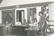 Alison Ruedy addressing audience at Sister City commemoration, circa 1989