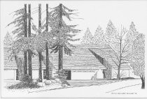 Pen and ink drawing of the Mill Valley Public Library, 1972