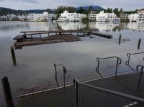 Shelter Bay Office Complex deck inundated by king tide, 2017