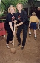 Beverlee Burke & Anne Montgomery with shovel for new addition,1997