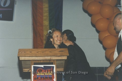 1995 - San Diego LGBT Pride Rally: 'Out And Free' Pride Awards: Brenda Schumacher (left) LGBT Pride Entertainment Director