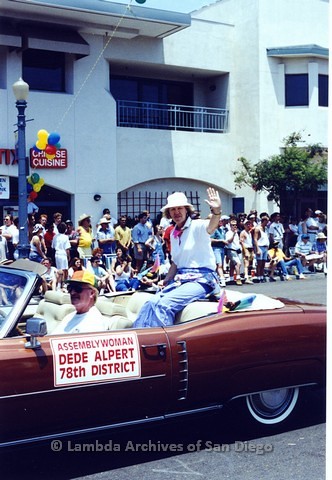 1994 - San Diego LGBT Pride Parade: Contingent - San Diego Assembly Woman, Dede Alpert (center)