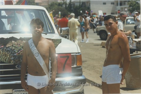 1995 - San Diego LGBT Pride Parade: Set Up Area, G.L.L.O. Latinos With Pride Contingent