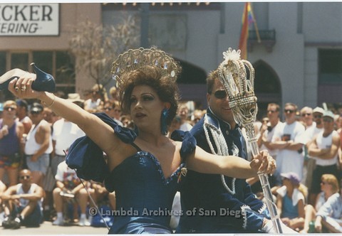 1995 - San Diego LGBT Pride Parade. - San Diego Imperial Court Contingent. 'Ophelia Later' (left)