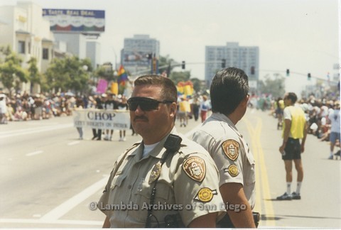 1995 - San Diego LGBT Pride Parade: San Diego Police Monitoring the Parade Crowd and Contingents