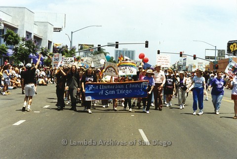 1994 - San Diego LGBT Pride Parade: Contingent - First Unitarian Universalist Church of San Diego marching down University Avenue