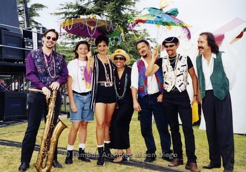 1995 - San Diego LGBT Pride Festival: Entertainment Stage Area, Back Stage with San Diego Performers, Kenny Ard and the Etouffee Beaucoup Band