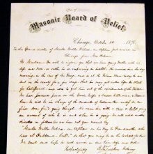Correspondence from the Masonic Board of Relief of Chicago to Walter Wilcox's grandmother