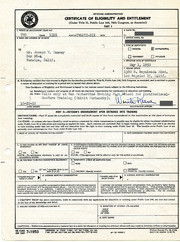 Veterans Administration Certificate of Eligibility and Entitlement Paperwork Filled Out by Gammey, 1950