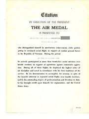 the Air Medal Citation Document Awarded To Gustafsson, 1969