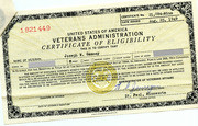 Veterans Administration Certificate of Eligibility Document Filled Out by Gammey, 1949