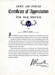 Army Air Forces Certificate of Appreciation For War Services Given To Gammey