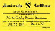 1st Cavalry Division Association Lifetime Membership Certificate Card Given To Gustafsson, 2007