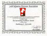 Award Certificate Given To Acevedo from the 70Th infantry Division Association, 2014