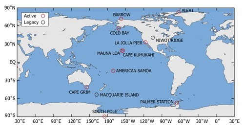 Map of Scripps O2 Program Sampling Stations