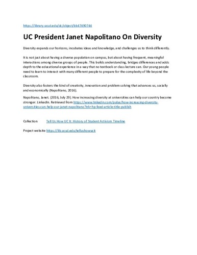 UC President Janet Napolitano On Diversity