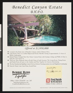 Real estate property flier, Benedict Canyon Estate, 1993