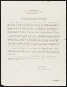 J. A. Ulio, The Purple Heart Awarded Posthumously, letter, 1945-01-31