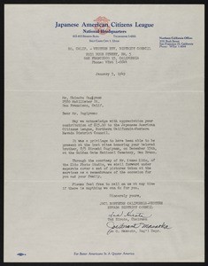 Tad Hirota, Joe G. Masaoka, letter, 1949-01-05, to Shinobu Sugiyama