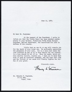 Henry L. Stimson, letter, 1945-06-11, to Shinobu P. Sugiyama