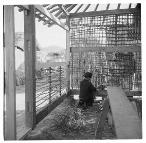 Boy preparing thatch, Korea