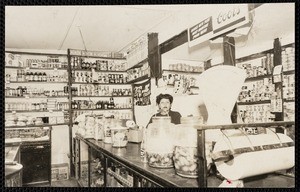 Camulos family foods store, photographic postcard, circa 1940s