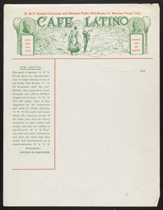 Cafe Latino, letterhead, 1922