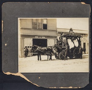 A cabinet photograph of the decorated fire engine of Engine Company No. 1, Lincoln Heights, Los Angeles, circa 1890s