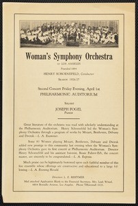 Broadside for Woman's Symphony Orchestra of Los Angeles, broadside, 1927-04-01