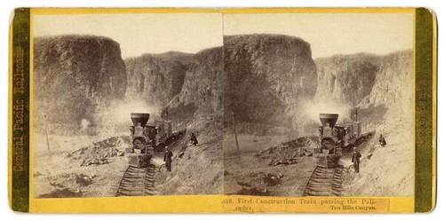 First Construction Train passing the Palisades, Ten Mile Canyon