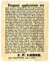 Frequent applications are made to me to relinquish my title to particular portions of ... land, on what has been recently called Clark's Point ... / J.P. Leese, San Francisco, Aug. 4, 1853