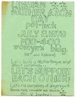 Lesbian Mother & Son Day pot-luck, July 8, 1979