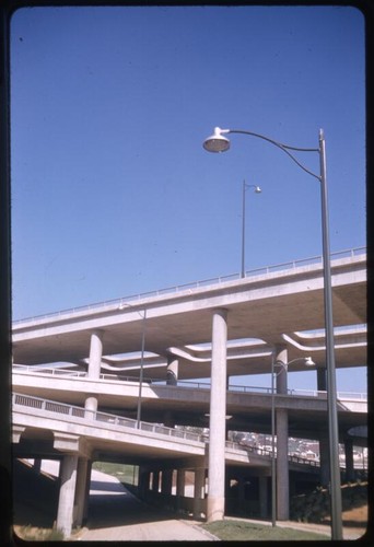 Four level interchange of the Hollywood Freeway, Santa Ana Freeway, Harbor Freeway, and Arroyo Seco Parkway