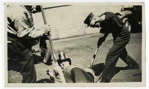 Fire fighters horseplaying, Los Angeles