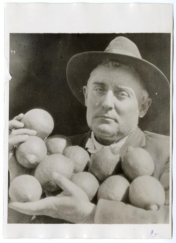 John W. Hull, rancher near Santa Ana, California, with lemons