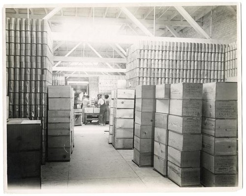 Glimpse of a fruit cannery warehouse, California