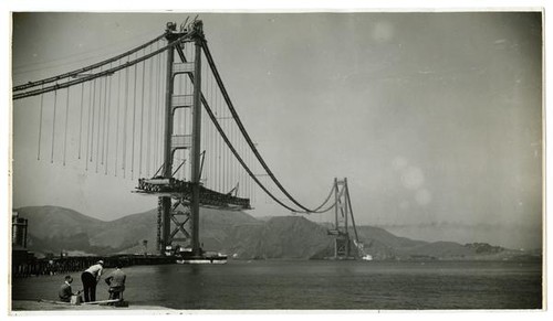 Golden Gate Bridge construction, view from Fort Point