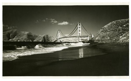 Golden Gate Bridge construction, view from Baker Beach