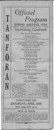 Tanforan Official Program, Spring Meeting, April 28, 1934