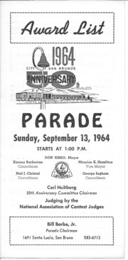 Award List, San Bruno's 50th Anniversary Parade, September 13, 1964