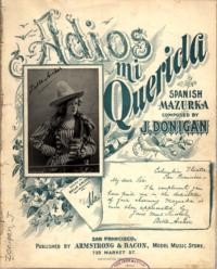 Adios mi querida :Spanish mazurka / composed by J. Donigan