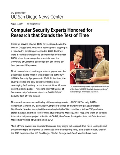 Computer Security Experts Honored for Research that Stands the Test of Time