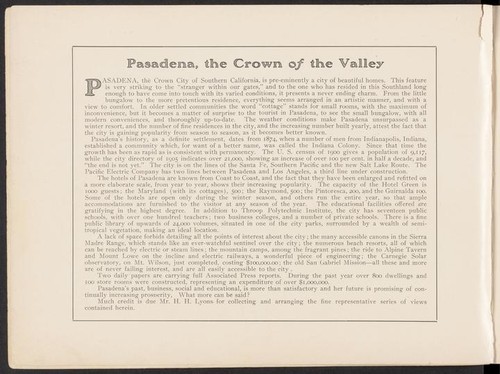 Pasadena, the Crown of the Valley