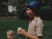 Roeding children playing at Niles residence, in the rose fields, celebrating birthday, sailing