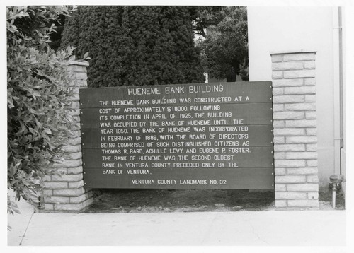 Historical Marker for Hueneme Bank Building