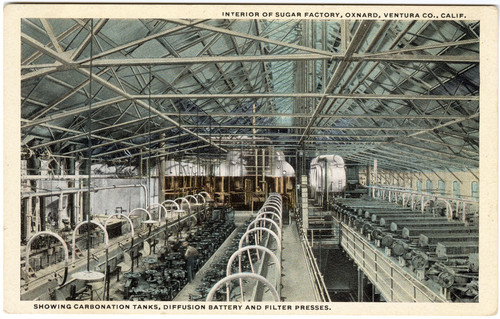 Interior of Sugar Factory, Showing Carbonation Tanks, Diffusion Battery and Filter Presses