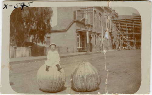 Small Boy Sitting on Squash at Street Fair