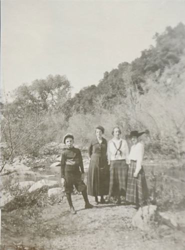 Three Young Women and Young Boy Near Creek