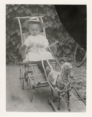 Small Boy in Wicker Carriage